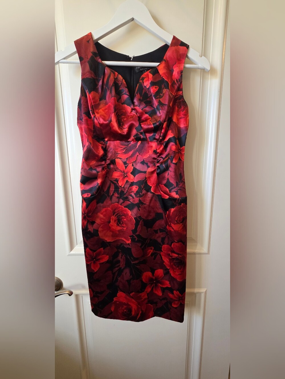 COnnected apparel Red and Black Floral Satin Dress